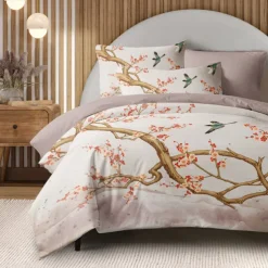 Spring Humming Bird Duvet Cover Set 100% Cotton Soft and Breathable Bedding Featuring Prints Lightweight and Durable Quilt Cover Comfortable for All Seasons Easy to Care