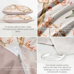 Spring Humming Bird Duvet Cover Set 100% Cotton Soft and Breathable Bedding Featuring Prints Lightweight and Durable Quilt Cover Comfortable for All Seasons Easy to Care