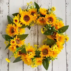 Spring Wreath Artificial Sunflower & Vine Garland - Rustic Hanging Decoration for Doors, Fences, Windows & Storefronts