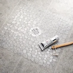 Square Bath Mat Non-slip Shower Mats - 21 x 21 inch Non Slip Bathtub Mat with Suction Cup, Safety Shower Stall Mats for Kids & Elderly, Shower Mat with Drain Holes, Machine Washable