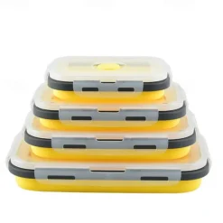 Square Silicone Crisper Refrigerator Outdoor Portable Lunch Box Retractable Folding Silicone Lunch Box Set