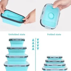 Square Silicone Crisper Refrigerator Outdoor Portable Lunch Box Retractable Folding Silicone Lunch Box Set