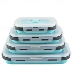 Square Silicone Crisper Refrigerator Outdoor Portable Lunch Box Retractable Folding Silicone Lunch Box Set