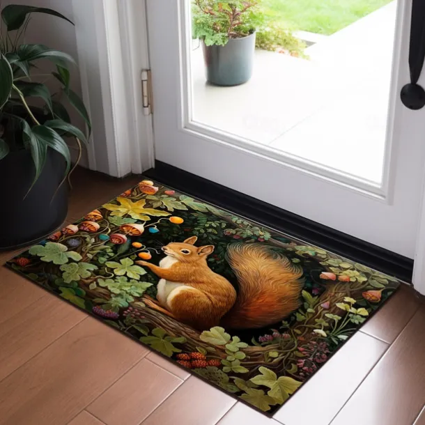 Squirrels Floral Doormat Floor Mats Washable Rugs Kitchen Mat Non-Slip Oil Proof Rug Indoor Outdoor Mat Bedroom Decor Bathroom Mat Entrance Rug Inspired by William Morris