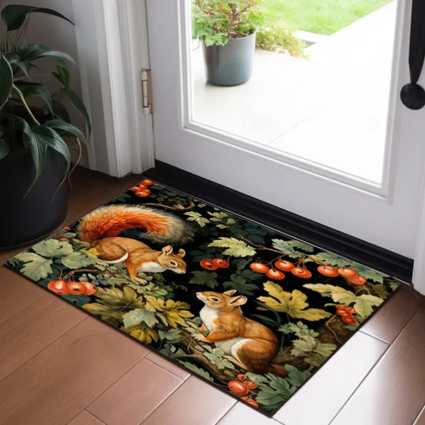Squirrels Floral Doormat Floor Mats Washable Rugs Kitchen Mat Non-Slip Oil Proof Rug Indoor Outdoor Mat Bedroom Decor Bathroom Mat Entrance Rug Inspired by William Morris