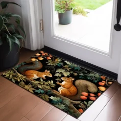 Squirrels Floral Doormat Floor Mats Washable Rugs Kitchen Mat Non-Slip Oil Proof Rug Indoor Outdoor Mat Bedroom Decor Bathroom Mat Entrance Rug Inspired by William Morris