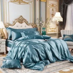 Stain Silk Duvet Cover Bedding Sets Comforter Cover with 1 Duvet Cover or Coverlet，1Sheet，2 Pillowcases for Double/Queen/King(1 Pillowcase for Twin/Single)