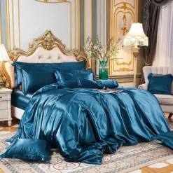 Stain Silk Duvet Cover Bedding Sets Comforter Cover with 1 Duvet Cover or Coverlet，1Sheet，2 Pillowcases for Double/Queen/King(1 Pillowcase for Twin/Single)