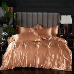 Stain Silk Duvet Cover Bedding Sets Comforter Cover with 1 Duvet Cover or Coverlet，1Sheet，2 Pillowcases for Double/Queen/King(1 Pillowcase for Twin/Single)
