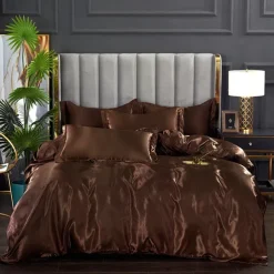 Stain Silk Duvet Cover Bedding Sets Comforter Cover with 1 Duvet Cover or Coverlet，1Sheet，2 Pillowcases for Double/Queen/King(1 Pillowcase for Twin/Single)