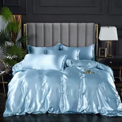 Stain Silk Duvet Cover Bedding Sets Comforter Cover with 1 Duvet Cover or Coverlet，1Sheet，2 Pillowcases for Double/Queen/King(1 Pillowcase for Twin/Single)
