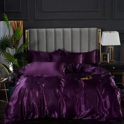 Stain Silk Duvet Cover Bedding Sets Comforter Cover with 1 Duvet Cover or Coverlet，1Sheet，2 Pillowcases for Double/Queen/King(1 Pillowcase for Twin/Single)