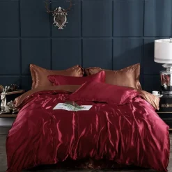 Stain Silk Duvet Cover Bedding Sets Comforter Cover with 1 Duvet Cover or Coverlet，1Sheet，2 Pillowcases for Double/Queen/King(1 Pillowcase for Twin/Single)