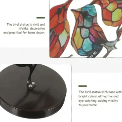 Stained Birds On Branch Desktop Ornaments,Metal Flat Vivid Birds Decorations On Branch,Double Sided Multicolor Hummingbird Craft Statue Table Gift for Bird Lovers