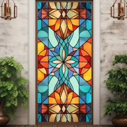 Stained Glass Stars Door Covers Mural Decor Door Tapestry Door Curtain Decoration Backdrop Door Banner Removable for Front Door Indoor Outdoor Home Room Decoration Farmhouse Decor Supplies