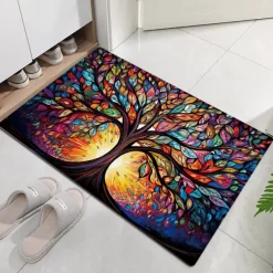 Stained Glass Tree Life Doormat Floor Mats Washable Rugs Kitchen Mat Non-Slip Oil Proof Rug Indoor Outdoor Mat Bedroom Decor Bathroom Mat Entrance Rug