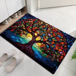 Stained Glass Tree Life Doormat Floor Mats Washable Rugs Kitchen Mat Non-Slip Oil Proof Rug Indoor Outdoor Mat Bedroom Decor Bathroom Mat Entrance Rug