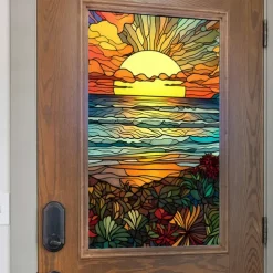 Stained Glass Window Film Colorful Window Stickers Stained Glass Electrostatic Removable Window Privacy Stained Decorative Film for Home Office