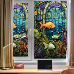 Stained Glass Window Film Colorful Window Stickers Stained Glass Electrostatic Removable Window Privacy Stained Decorative Film for Home Office