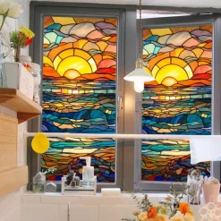 Stained Glass Window Film Colorful Window Stickers Stained Glass Electrostatic Removable Window Privacy Stained Decorative Film for Home Office