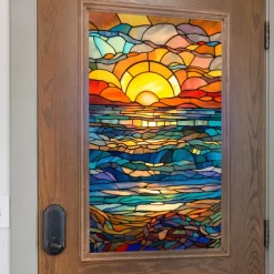 Stained Glass Window Film Colorful Window Stickers Stained Glass Electrostatic Removable Window Privacy Stained Decorative Film for Home Office