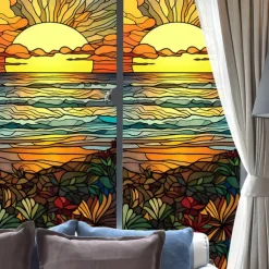 Stained Glass Window Film Colorful Window Stickers Stained Glass Electrostatic Removable Window Privacy Stained Decorative Film for Home Office