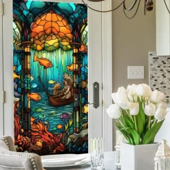 Stained Glass Window Film Colorful Window Stickers Stained Glass Electrostatic Removable Window Privacy Stained Decorative Film for Home Office