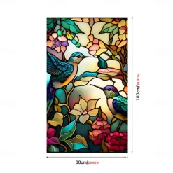 Stained Glass Window Film Colorful Retro Flower Birds Window Glass Electrostatic Stickers Removable Window Privacy Stained Decorative Film for Home Office