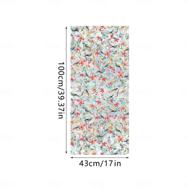 Stained Glass Window Slim Patch PVC Double sided Colored Plant and Flower Removable Window Patch