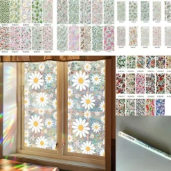 Stained Glass Window Slim Patch PVC Double sided Colored Plant and Flower Removable Window Patch