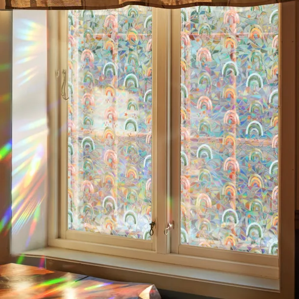 Stained Glass Window Slim Patch PVC Double sided Colored Plant and Flower Removable Window Patch