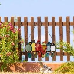 Stained Window Hangings, Decorative 9 Birds on a Wire Stained Glass, Handcraft Stained Window Panel, Gift Idea for Birthday, Easter, Christmas or Any Occasions