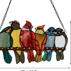 Stained Window Hangings, Decorative 9 Birds on a Wire Stained Glass, Handcraft Stained Window Panel, Gift Idea for Birthday, Easter, Christmas or Any Occasions
