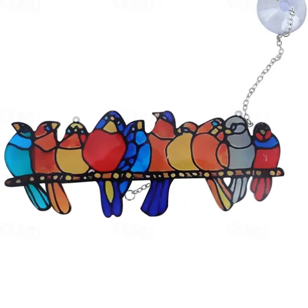 Stained Window Hangings, Decorative 9 Birds on a Wire Stained Glass, Handcraft Stained Window Panel, Gift Idea for Birthday, Easter, Christmas or Any Occasions