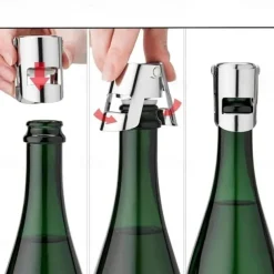 Stainless Steel Champagne Bottle Stopper Vacuum Sealed Sparkling Champagne Wine Bottle Saver Stopper Cap Bottle Opener Bar Tool Portable Stainless Latches Champagne Sparkling Wine Bottle Stopper
