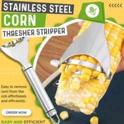 Stainless Steel Corn Stripper with Self-adhesive Hook Corns Threshing Corn Thresher Stripper Peeler Corn Kerneler Peeler Fruit Vegetable Kitchen Gadgets
