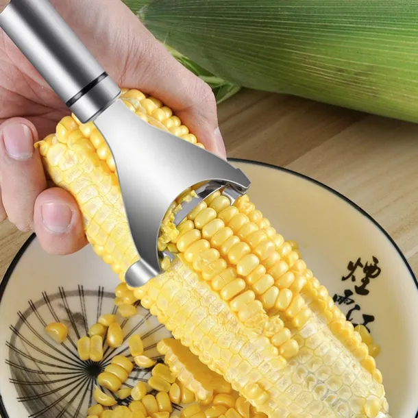 Stainless Steel Corn Stripper with Self-adhesive Hook Corns Threshing Corn Thresher Stripper Peeler Corn Kerneler Peeler Fruit Vegetable Kitchen Gadgets