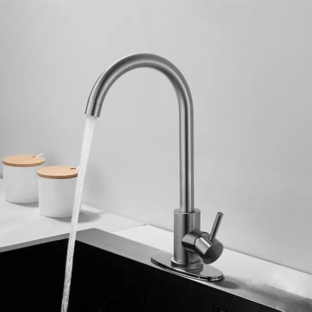 Stainless Steel Deck Mounted Kitchen Faucet, Nickel Brushed Multi-function Rotatable Kitchen Faucet with Hot and Cold Switch