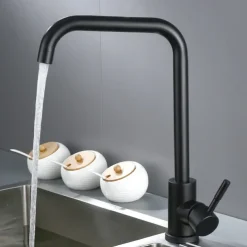 Stainless Steel Deck Mounted Kitchen Faucet, Nickel Brushed Multi-function Rotatable Kitchen Faucet with Hot and Cold Switch