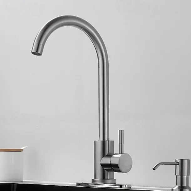 Stainless Steel Deck Mounted Kitchen Faucet, Nickel Brushed Multi-function Rotatable Kitchen Faucet with Hot and Cold Switch