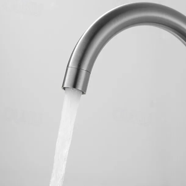 Stainless Steel Deck Mounted Kitchen Faucet, Nickel Brushed Multi-function Rotatable Kitchen Faucet with Hot and Cold Switch