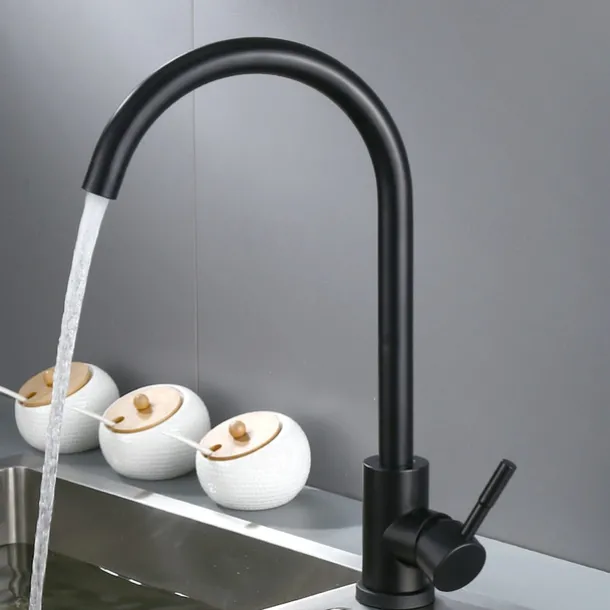 Stainless Steel Deck Mounted Kitchen Faucet, Nickel Brushed Multi-function Rotatable Kitchen Faucet with Hot and Cold Switch