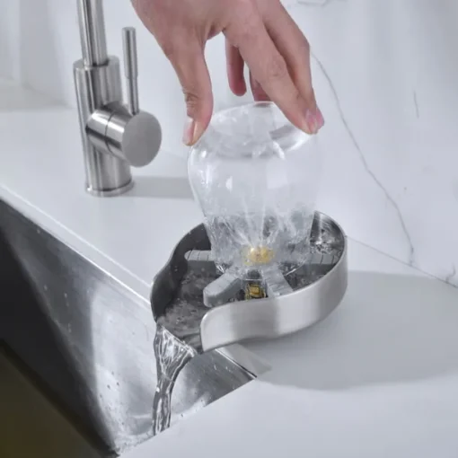 Stainless Steel Glass Rinser for Kitchen Sink, Glass Bottle Cup Washer for Sink Cup Rinser Clean Sink Attachment Accessories for Baby Bottle, Bar Wine Glass, and More Cups
