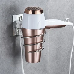 Stainless Steel Hair Dryer Holder Adhesive Blower Organizer Wall Mounted Spiral Stand Shelves Bathroom Storage Accessories