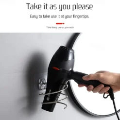 Stainless Steel Hair Dryer Holder Adhesive Blower Organizer Wall Mounted Spiral Stand Shelves Bathroom Storage Accessories