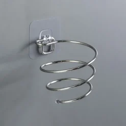 Stainless Steel Hair Dryer Holder Adhesive Blower Organizer Wall Mounted Spiral Stand Shelves Bathroom Storage Accessories