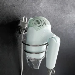 Stainless Steel Hair Dryer Holder Adhesive Blower Organizer Wall Mounted Spiral Stand Shelves Bathroom Storage Accessories