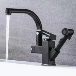 Stainless Steel Kitchen Faucet Pull Out with Sprayer, 360° Swivel Spout Vessel Taps with Cold and Hot Hose