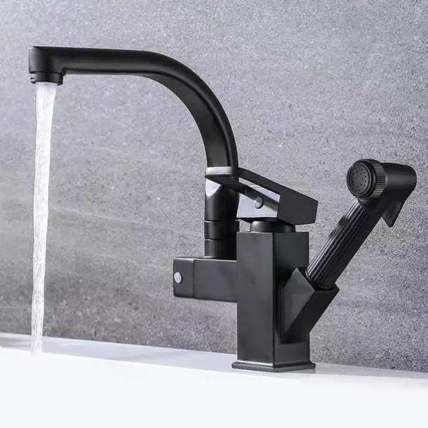 Stainless Steel Kitchen Faucet Pull Out with Sprayer, 360° Swivel Spout Vessel Taps with Cold and Hot Hose