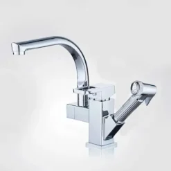 Stainless Steel Kitchen Faucet Pull Out with Sprayer, 360° Swivel Spout Vessel Taps with Cold and Hot Hose